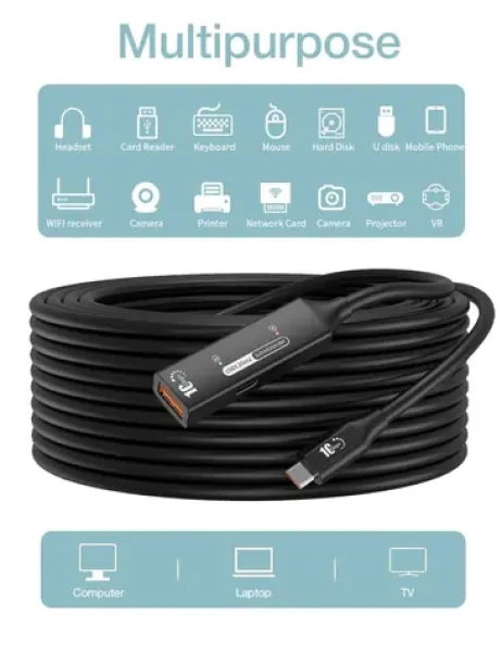 PremiumCord USB-C/USB-A repeater 7m / Predlžovací kábel / USB 3.2 Gen 2 / 10 Gbit/s / aktívny (ku3rep7bl)