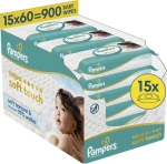 Pampers Aqua Soft Touch / Vlhčené obrúsky / 900 ks (15 × 60 ks) / Plastic Free