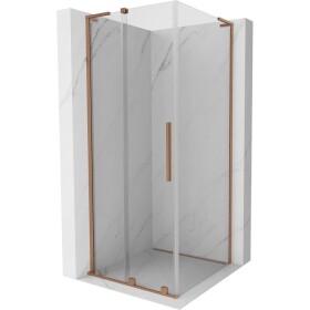 MEXEN/S - Velar L sprchovací kút, posuvné dvere 100 x 100, transparent, meď kartáčovaná 871-100-100-03-65
