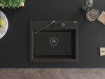 MEXEN/S - Oscar granitový drez 580 x 490 mm, čierna/zlatá metalík, čierny sifón 6519581000-75-B