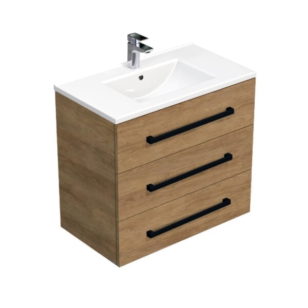 Kúpeľňová skrinka s čiernou úchytkou a umývadlom SAT Cube Way 80x76,5x46 cm dub Hickory mat CUBE46C803DHMOD CUBE46C803DHMOD
