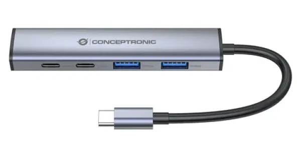 Conceptronic HUBBIES22G sivá / USB-C hub / 2x USB-C / 2x USB-A / USB-C PD 100W / 5 Gbit / s (HUBBIES22G)