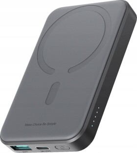 Joyroom Powerbank JR-W020 Mini 5000mAh USB-A USB-C indukcyjny 20W - Čierny + kabel USB-C / USB-C