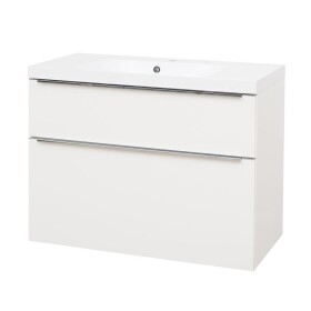 Mereo Mailo, kúpeľňová skrinka s umývadlom z liateho mramoru 101 cm, biela, elox AL madlo CN512MA