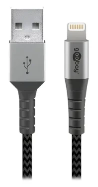 Goobay 49269 sivá, strieborné konektory / Nabíjací kábel / USB-A - Lightning / textilný / MFi / 2 m (49269)