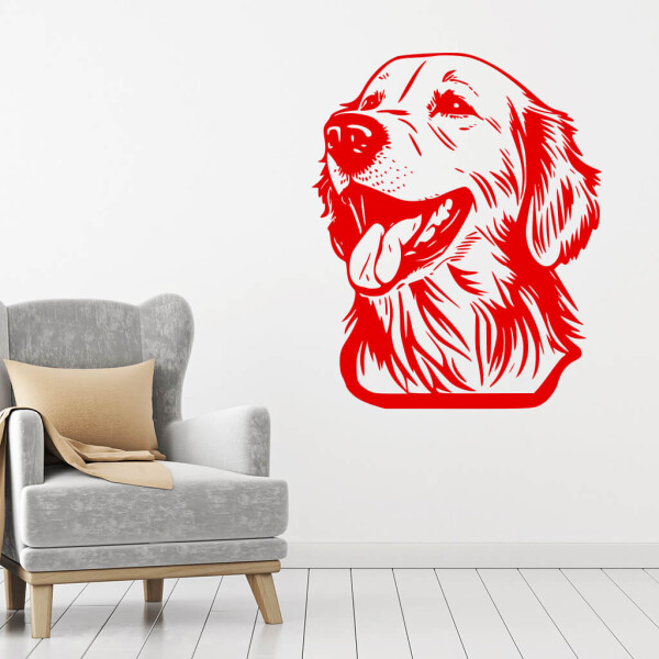 Veselá Stena Samolepka Zlatý retriever Farba: červená, Veľkosť: 80 x 65 cm