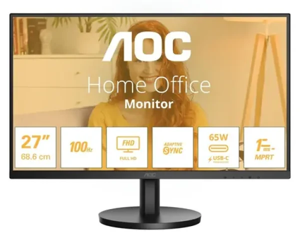 27" AOC 27B3CA2 čierna / Monitor / IPS / 1920x1080 / 100Hz / 1ms / HDMI + USB-C / VESA (27B3CA2)