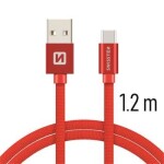 SWISSTEN TEXTILE dátový kábel USB - USB-C 1.2m červená (71521206)