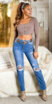 Sexy Highwaist Used Look Mom Jeans denimblue