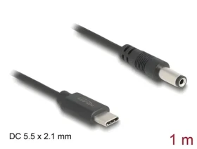 DeLock USB-C DC 5,5 x 2,1 mm čierna / Napájací kábel / 1 m / 5V / 1,5A (85397)