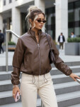 Dámska kožená bunda bomber hnedá FashionStreet TY5596 XL