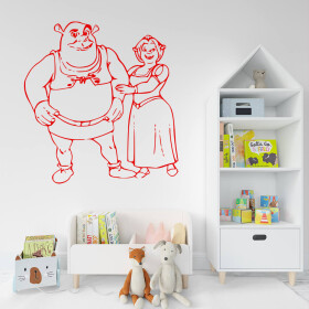 Veselá Stena Samolepka Shrek a Fiona Farba: červená, Veľkosť: 40 x 42 cm