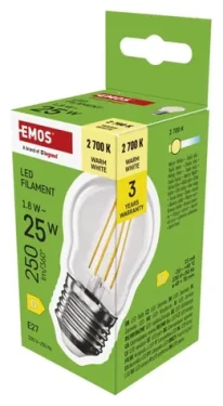 Emos LED žiarovka Mini Globe Filament E27 1,8 W-25W WW / LED žiarovka / teplá biela / 250 lm / Trieda D (1525743209)