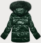 Dámska prešívaná bunda s tmavozeleným patentom (7697) odstíny zelené S (36)