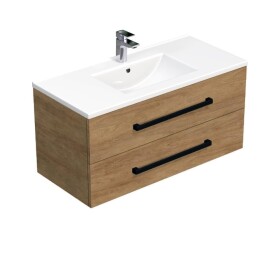 Kúpeľňová skrinka s čiernou úchytkou a umývadlom SAT Cube Way 100x53x46 cm dub Hickory mat CUBE46C1002DHMOD CUBE46C1002DHMOD
