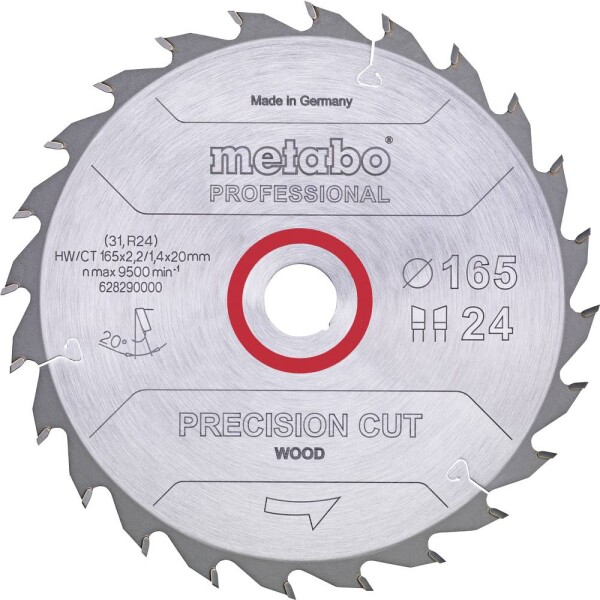 Metabo PRECISION CUT WOOD 628290000 pílový kotúč 165 x 20 x 1.4 mm Počet zubov (na palec): 24 1 ks; 628290000