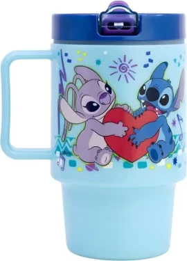 STOR Hrnček plastový s náustkom 530 ml Stitch / Detský hrnček / Skrutkovacie viečko / Bez BPA (75056)
