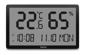 HAMA Lombok digitálny teplomer vlhkomer čierna / vnútorné použitie / DCF hodiny / 2x AA (222232)