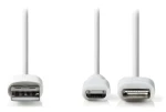 Nedis 2v1 kábel Micro USB + Lightning biela / Dátový kábel / USB-A - Micro USB + Lightning adaptér / 1 m (CCGP39400WT10)