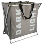 MSV kôš na bielizeň DARK LIGHT šedo-hnedý / polyester, hliník / 2 priehradky / 80 l