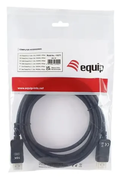 Equip DisplayPort 2.1 čierna / Kábel / DisplayPort / 16K/60Hz / 3 m / pozlátené konektory (119273)