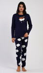 Dámske dlhé pyžamo Medveď na obláčiku tmavě modrá M