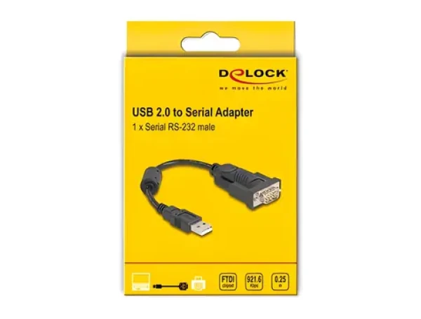 DeLock / Redukcia / USB 2.0 Typ-A na RS-232 DB9 / FTDI FT232RL / 0,25 m (61549)