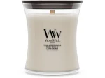 Woodwick Tonka Almond Milk sviečka stredná (5038581183480)