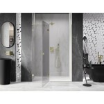 MEXEN/S - Lunar L sprchové dvere krídlové ľavé 140, transparent, zlatá kartáčovaná 834L-140-000-55-00-L