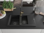 MEXEN/S MEXEN/S - Gaspar granitový drez 1.5 s odkvapkávačom vrátane batérie Flora, čierna 6507-77-670401-57-B