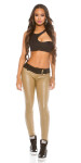 Sexy KouCla Leather look pants with fabric collar BEIGE