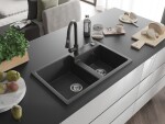 MEXEN/S MEXEN/S - Tomas granitový drez 2-bowl vrátane batérie Elia, čierna kropenatá 6516-76-670101-76