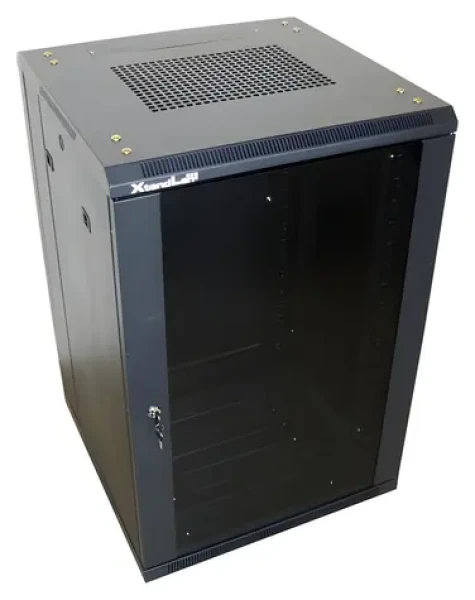 Xtendlan 18U/800x1000 čierna / Stojanový rozvádzač / 19" / sklenené dvere / plný chrbát (ECO-18U-8118-BLACK-S)