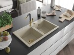 MEXEN/S MEXEN/S - Hektor granitový drez 2-bowl 800 x 480 mm, béžová, zlatý sifón 6521802000-69-G