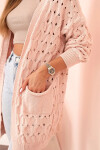 Dámsky sveter s vreckami a čipkou v púdrovo ružovej farbe UNI