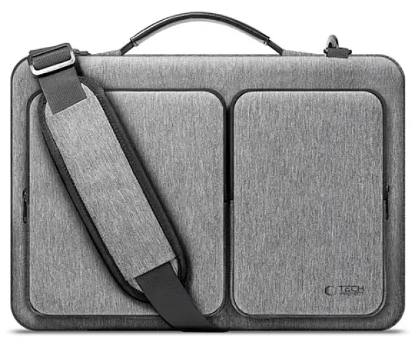 Tech-Protect Defender Bag 13-14" šedá / Taška pre notebook / polstrovaná / 4 vrecká / nastaviteľný popruh (5906302372874)