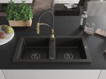 MEXEN/S MEXEN/S - Mario granitový drez 2-bowl vrátane batérie Aster, čierna/zlatá metalik 6504-75-73450-57-B