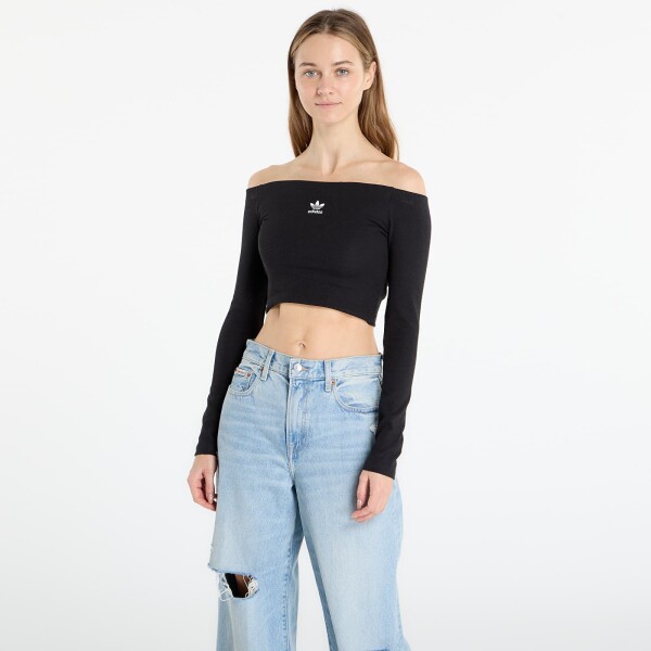 Tričko adidas Essentials Rib Off Shoulder Long-Sleeve Top T-Shirt Black S