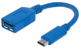 Manhattan USB-C - USB-A modrý / Kábel / USB 3.2 Gen 1 / 5 Gbit/s / 0,15 m (353540)