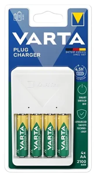 Varta Plug Charger biela / Nabíjačka batérií / 4X AA 2100 mAh / NiMH (57657101451)