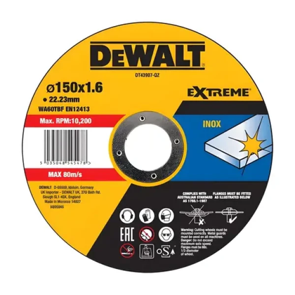 DeWalt Rezný kotúč na nerezovú oceľ / Priemer 150 x 22,23 mm / Šírka rezu 1,6 mm (DT43907)