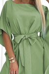 Dámske šaty so zaväzovaním v páse SOFIA 287-27 Olive - Numoco L/XL olivovo zelená