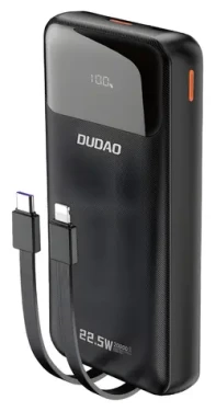 Dudao K15Pro 20000mAh čierna / Powerbanka / USB-C / USB-A / vstavané káble Lightning / USB-C / 22.5W