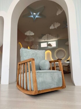 Asir drevený fotel bujany Sallanan, grab, 72 x 63 x 50 cm, nieb