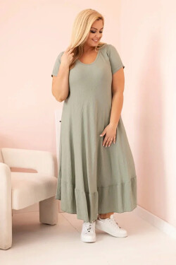 Dámske plus size šaty s krátkymi rukávmi a volánom z ľahkej viskózy v khaki farbe UNI
