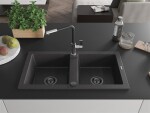 MEXEN/S MEXEN/S - Mario granitový drez 2-bowl vrátane batérie Flora, čierna kropenatá 6504-76-670401-07-B