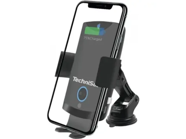 TechniSat Smartcharge 2 Nabíjací držiak telefónu do auta čierna / 65-100 mm / do mriežky / na sklo / Qi / USB-C / 10W (V058H)