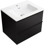 CERANO - Kúpeľňová skrinka Velora - čierna matná, úchytka čierna + keramické umývadlo Novo - biela lesklá - 61x54,5x46,5 CER-979889