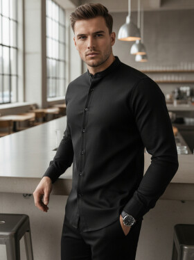 Pánska ležérna čierna košeľa SLIM FIT so stojacím golierom FashionStreet DX2597 XXL