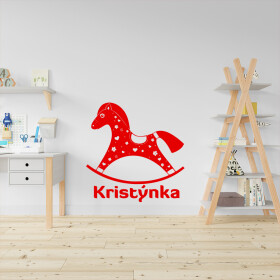 Veselá Stena Samolepka Hojdací koník s menom Farba: červená, Veľkosť: 60 x 60 cm